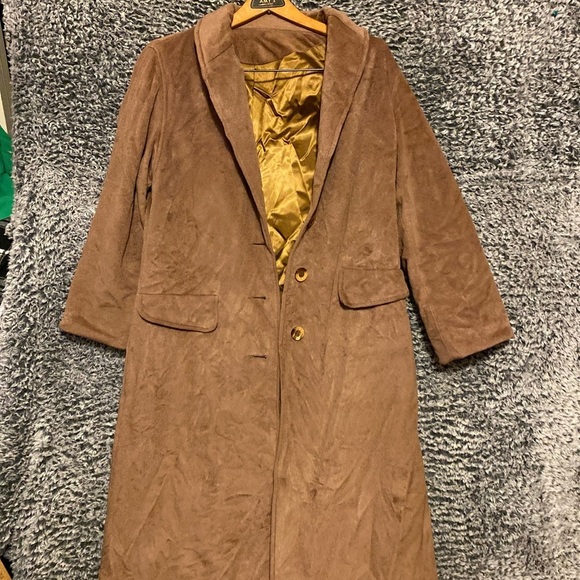 Women’s Tan Long soft Coat faux Suede Size 10 - Picture 7 of 10